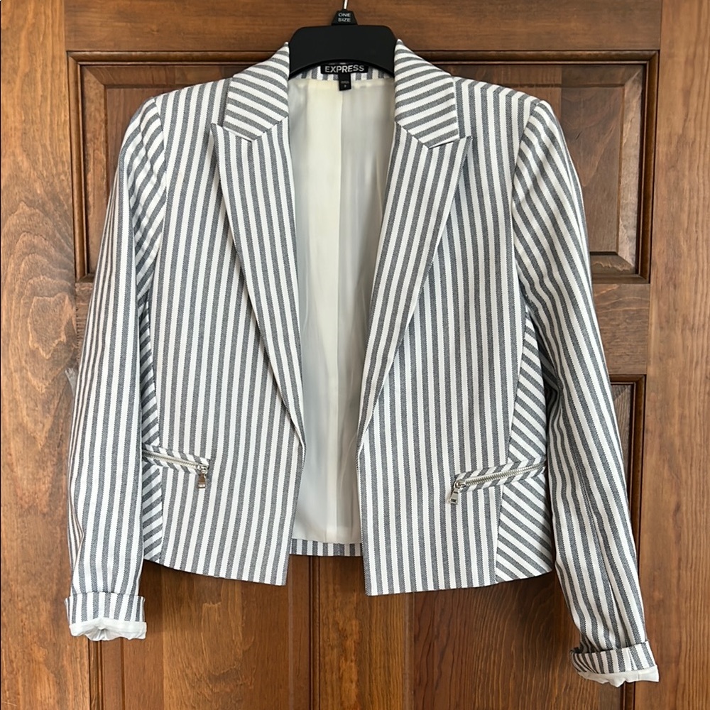 Express Women's Striped Gray Blazer